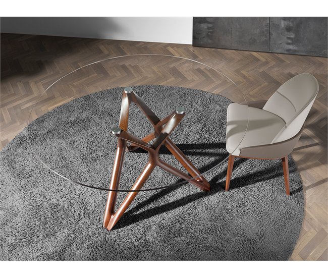 ANGEL CERDA Tabela de jantar redonda vidro temperado e nogueira 140x140 Nogal