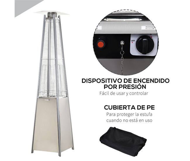 Aquecedor a Gás para Exterior Aço Inoxidável Outsunny Prata