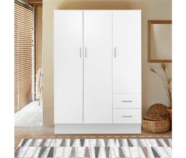 Armário de 3 portas com efeito madeira Branco