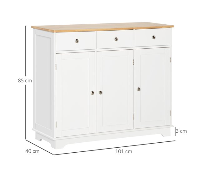 Aparador de Cozinha MDF e Madeira de Borracha HOMCOM 101 Branco