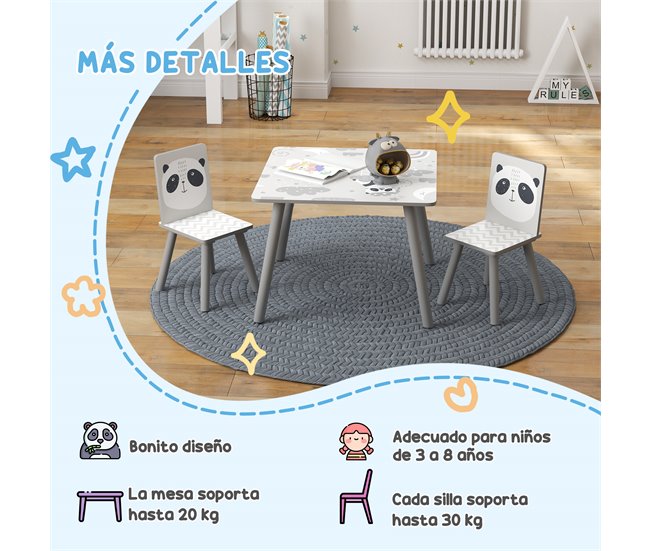 Mesa e Cadeiras Crianças MDF e Madeira de Pinho ZONEKIZ Cinza