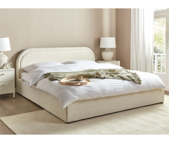 Beliani Cama com armazenamento Bouclé QUILLIEN 192x217 Bege
