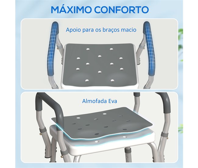 Banco de Duche Alumínio, HDPE e EVA HOMCOM, casa - casa de banho Cinza