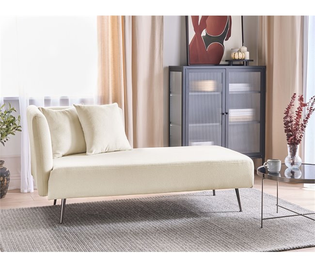 Beliani Chaise longue versão à esquerda Bouclé RIOM Branco/ Bege
