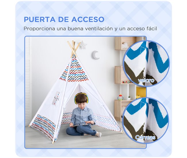 Tenda Tipi Infantil Poliéster e Madeira de Pinho HOMCOM Branco