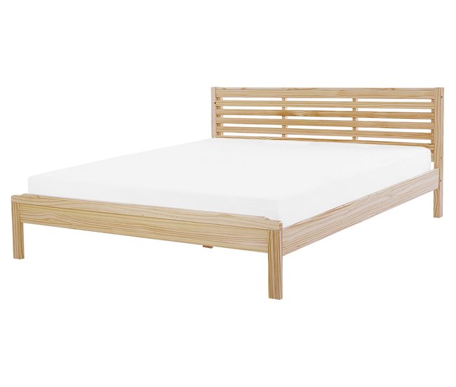 Beliani Cama com estrado Madeira de seringueira CARNAC 165x210 Castanho