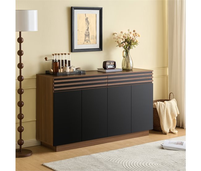 Aparador com 4 portas e 2 gavetas Preto