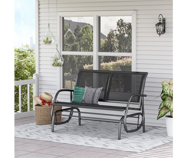 Banco Baloiço Metal e Tecido de Textilene Outsunny 120x70 Preto