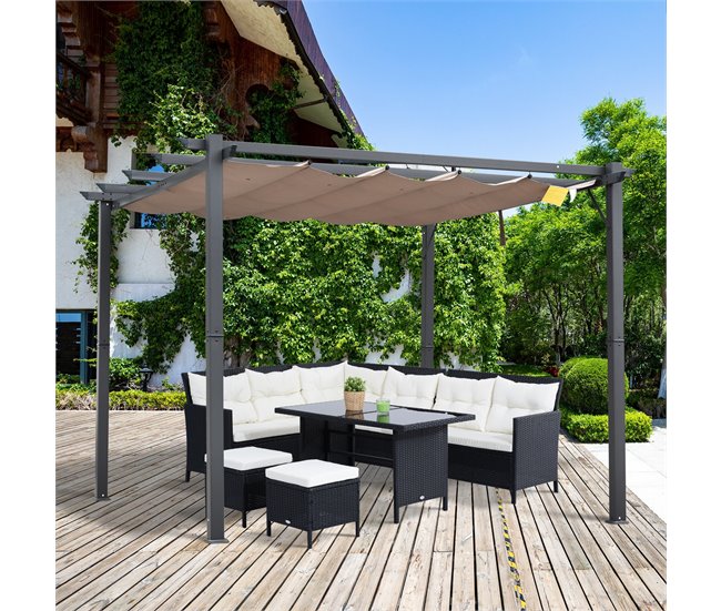 Pérgola Alumínio, Aço e Poliéster Outsunny 300x300 Preto