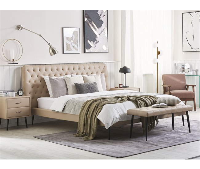 Beliani Cama com estrado Pele sintética ESSONNE 219x208 Bege