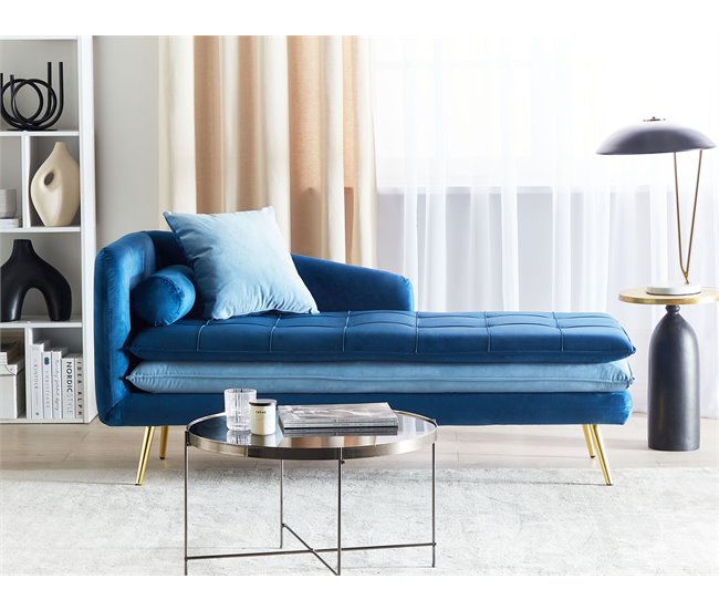 Beliani Chaise longue izquierdo Terciopelo GONESSE Azul Marino