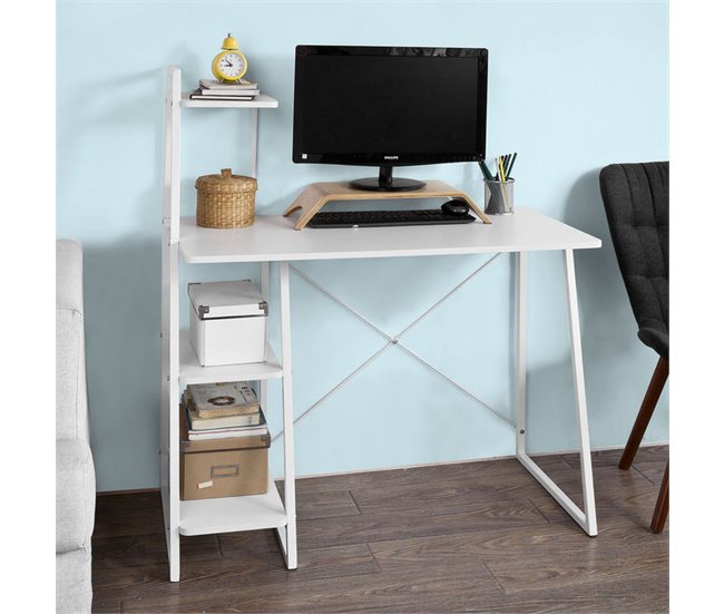 Mesa de secretária com três prateleiras FWT29-W SoBuy Branco