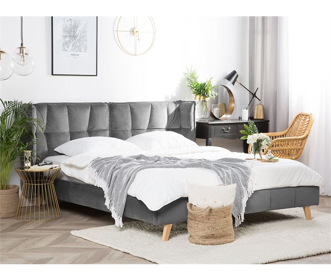 Beliani Cama com estrado Veludo SENLIS 254x220 Bege