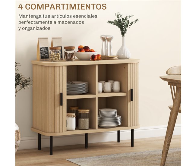 Aparador MDF, melamina de madeira, aço HOMCOM Castanho
