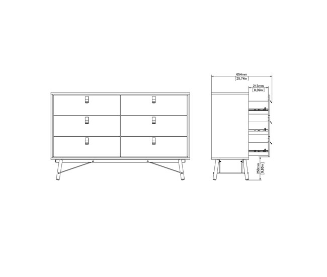 Aparador RY duplo 6 gavetas branco mate Branco