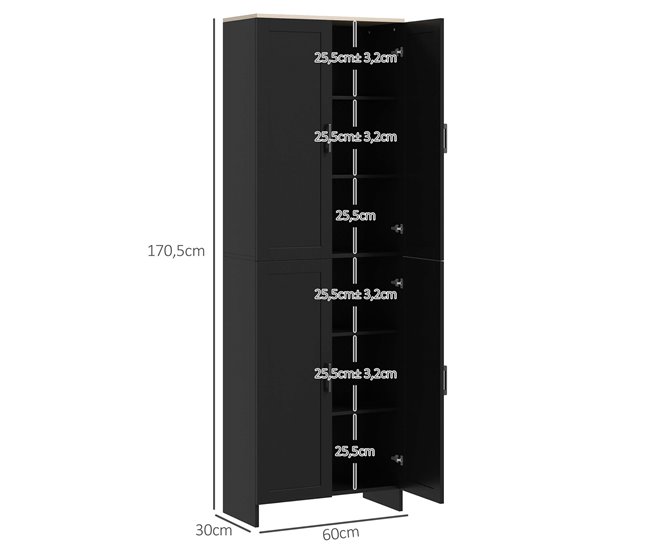 Armário de Cozinha Melamina de Madeira HOMCOM, casa - cozinha Preto