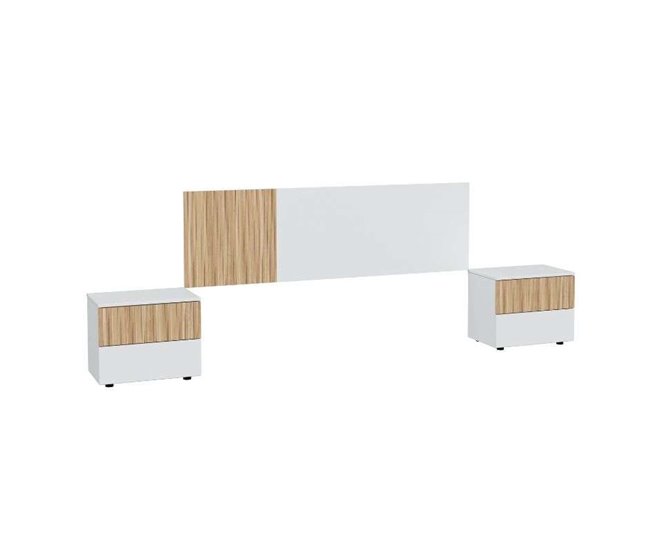 Pacote de móveis de quarto estilo nórdico Etnha em com cabeceira Branco/ Madeira
