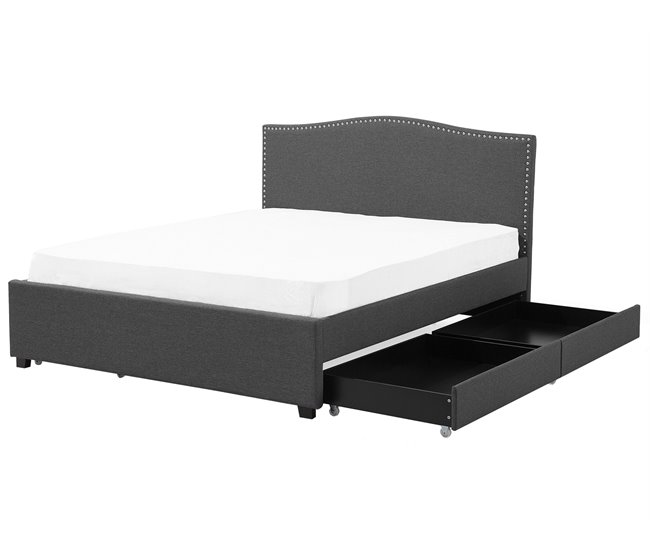 Beliani Cama com estrado Poliéster MONTPELLIER 187x213 Cinza Escuro
