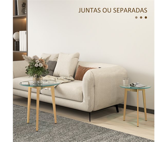 Mesas de Apoio Vidro temperado e Aço HOMCOM, casa - mesas Transparente
