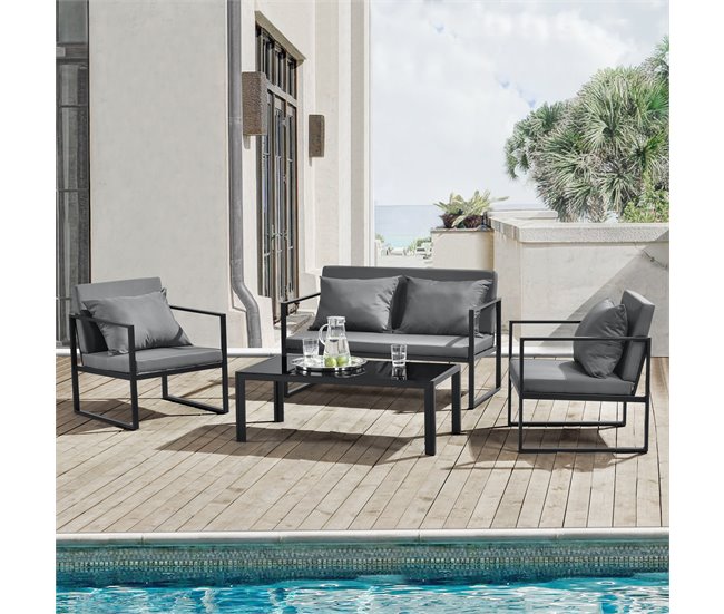 [casa.pro] Conjunto de mobiliário de jardim 2x cadeiras de jardim Preto