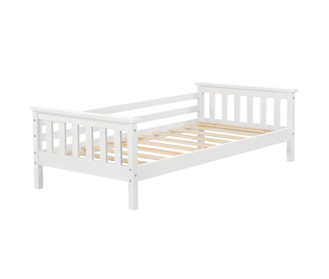  Cama Nuuk para crianças com estrado de ripas e protecção contra quedas 90x168 Branco/ Bege
