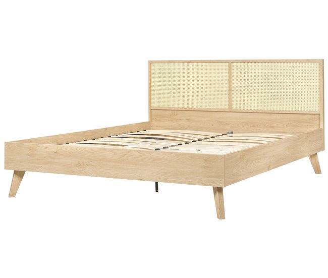 Beliani Cama com estrado Aglomerado de madeira, Rattan/vime MONPAZIER 167x209 Castanho