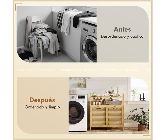 Armário para Roupa Suja Bambu e Poliéster HOMCOM Castanho