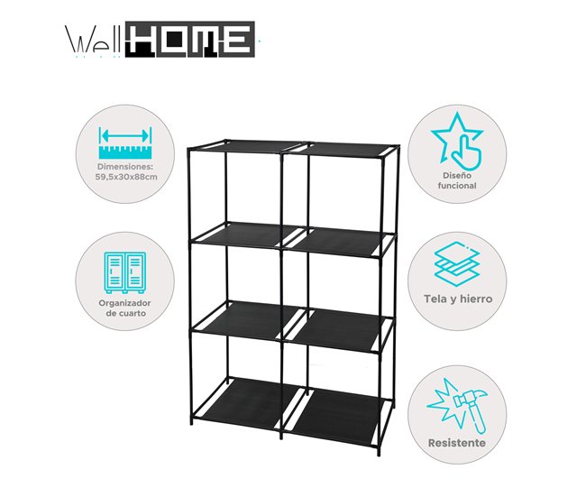 Estante modular Well Home com 6 compartimentos Preto