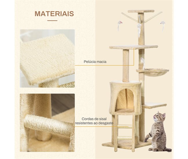 Arranhador para Gatos Aglomerado, Pelúcia e Corda de Sisal PawHut Bege