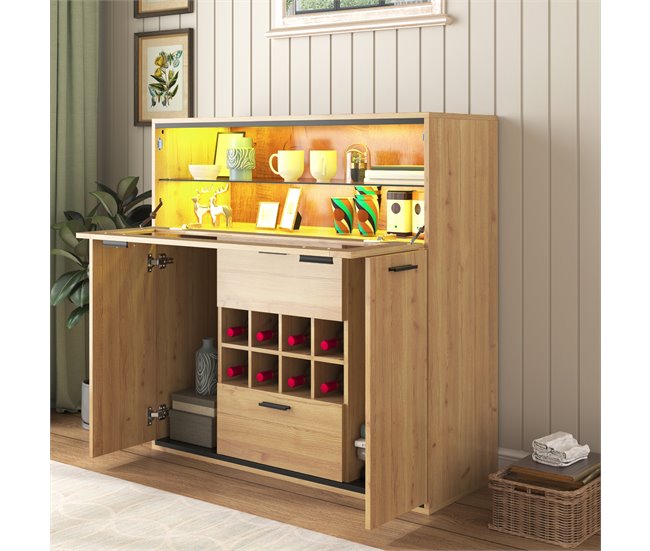 Aparador de painel de partículas com 3 portas e 2 gavetas Natural