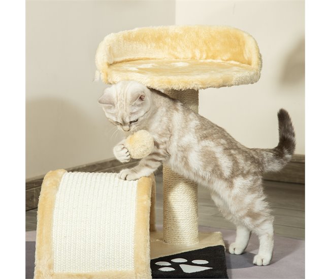 Arranhador para Gatos Aglomerado de Madeira, Pelúcia e Sisal Bege