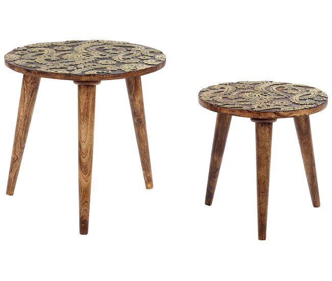 Beliani Conjunto de mesas CHANPI Castanho
