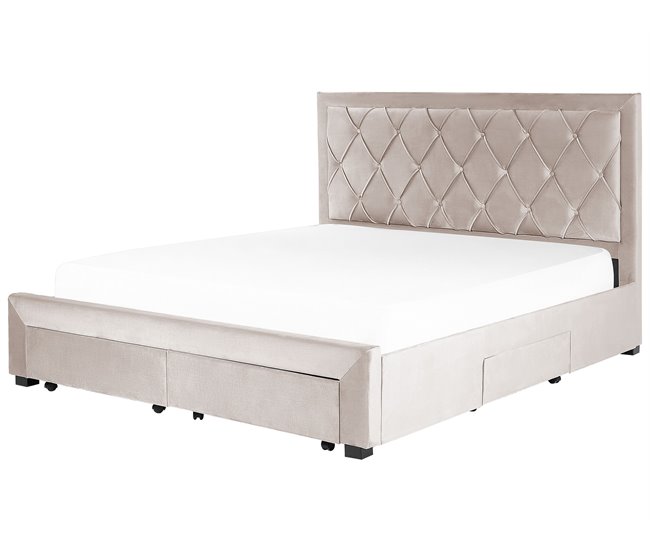 Beliani Cama com armazenamento Veludo LIEVIN 185x217 Bege