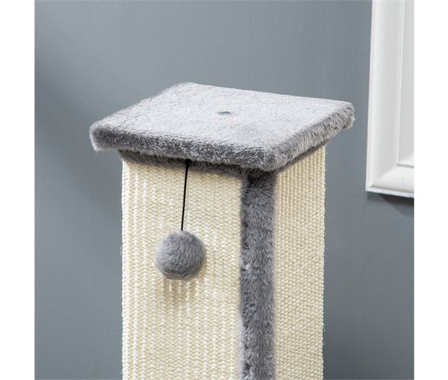 Arranhador para Gatos Aglomerado de Madeira, Pelúcia e Sisal Cinza
