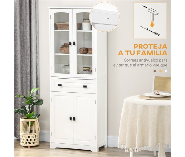 Armário de Cozinha Melamina de madeira, MDF e vidro temperado Branco