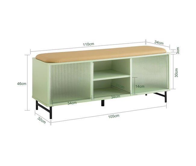 Banco para sapatos com portas deslizantes FSR115-GR SoBuy Verde