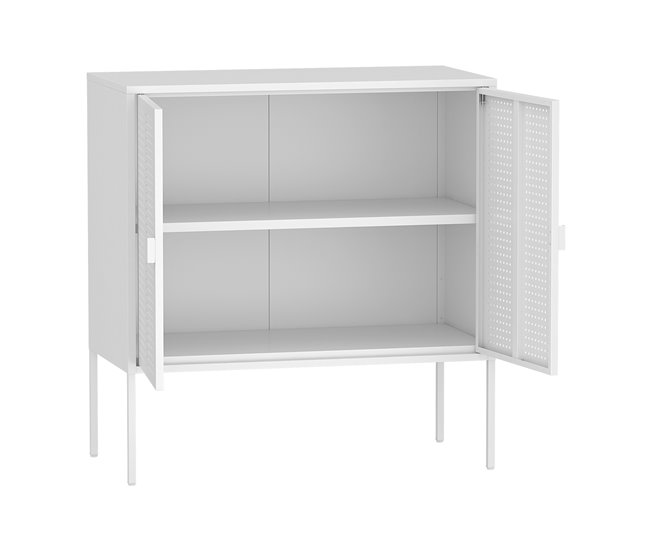 Aparador Castelli com 2 portas de aço perfuradas Branco