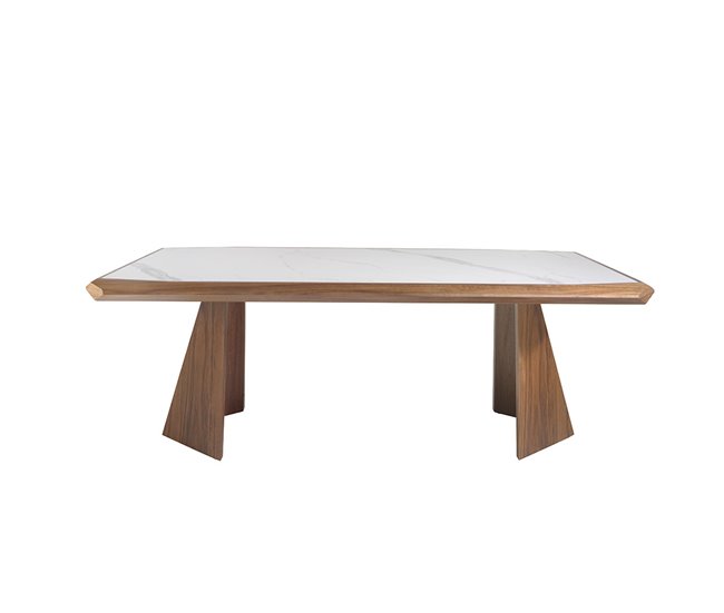 ANGEL CERDA Tabela de jantar retangular mármore porcelânico e nogueira 220x110 Nogal