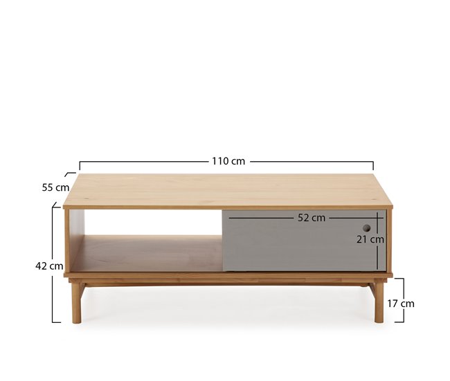 Mesa de centro Magnus 1 porta de correr e 1 nicho Castanho