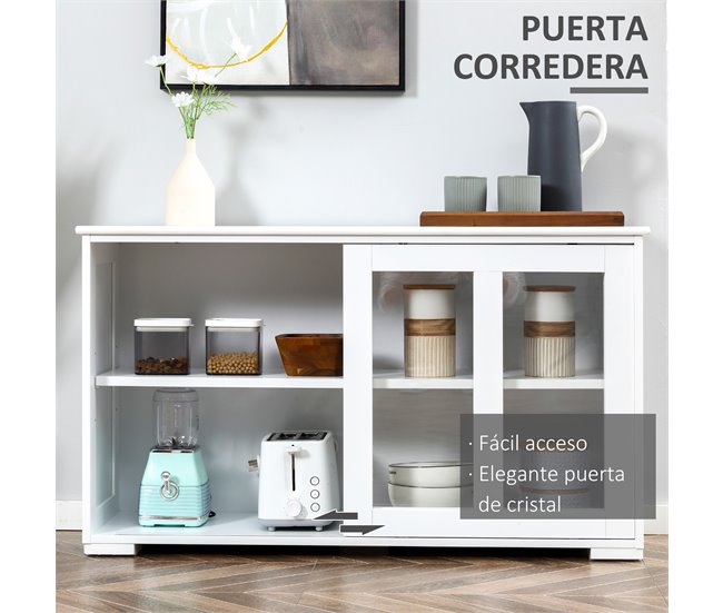 Aparador MDF e Vidro Temperado HOMCOM Branco