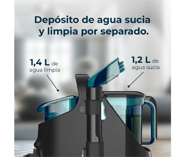 Cecotec Aspirador de estofos Spot & Carpet Clean. Potência de 650 W. Dois depósitos, um para água limpa e outro para água suja. Pulverizador de água e 12 kPa de sucção. Preto