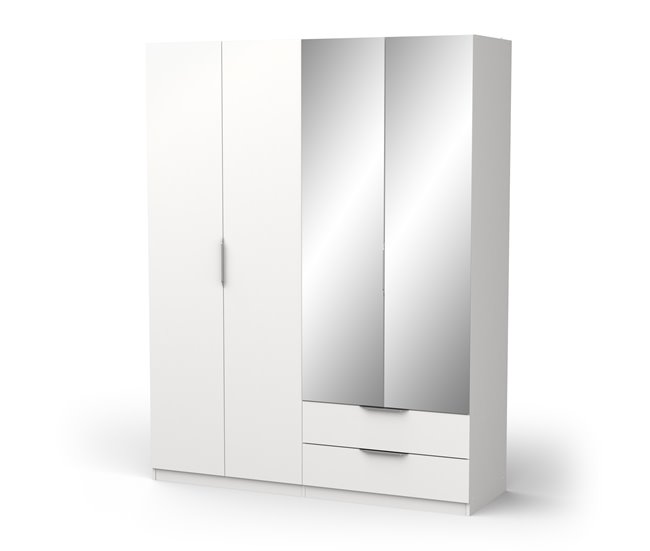 Roupeiro GHOST portas batentes com espelho e 2 gavetas Branco