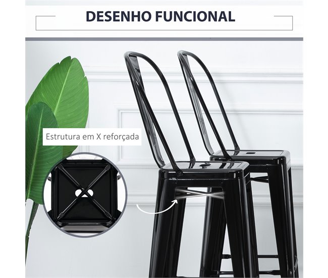 Bancos de Bar Metal HOMCOM, casa - cadeiras Preto