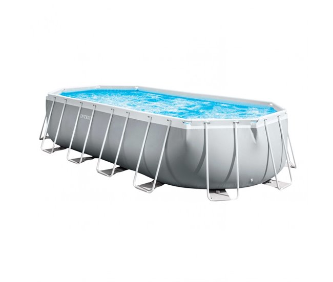 Piscina oval amovível Intex estrutura prisma oval 610x305x122 cm com purificador Cinza