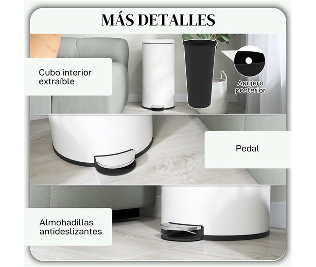 Balde de Lixo Metal e PP HOMCOM, casa - cozinha Cru