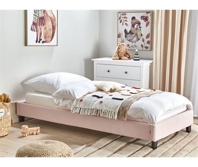 Beliani Cama com estrado Bouclé ROANNE 100x213 Creme