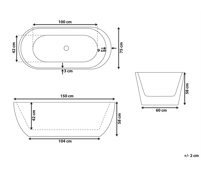 Beliani Bañera independiente NEVIS 75x150 Branco