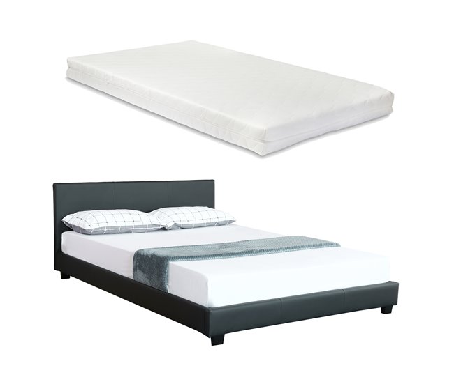 [Corium] Cama moderna em pele sintética Albacete - com colchão 189x210 Branco