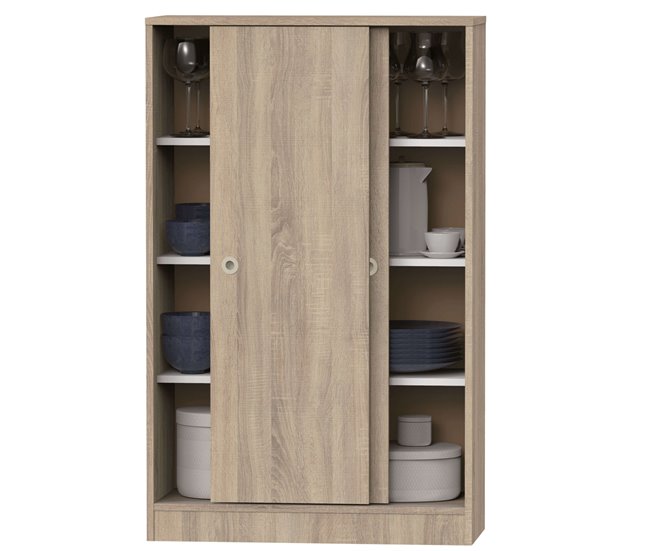 Armário auxiliar baixo Turin com 2 portas e 3 prateleiras Madeira Clara