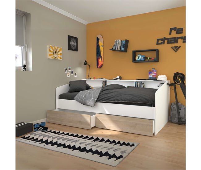 Gavetas inferiores para cama estilo jovem Branco/ Madeira